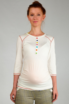 Джемпер однотонный прямой, рукав 3/4 с разноцветными пуговицами Pip Style 729102 (Молоко; Размер 44)